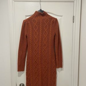 Moda international, winter turtle sweater dress orange brown, sz M
